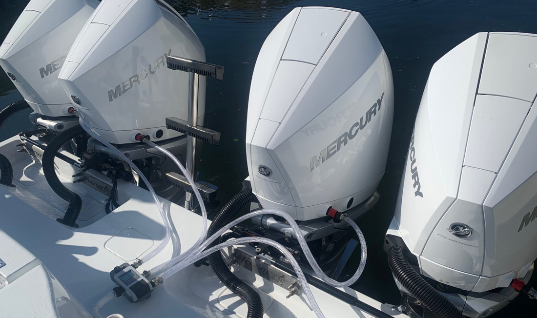 Flushing outboards after use in brackish water with Flush-M outboard flush kit