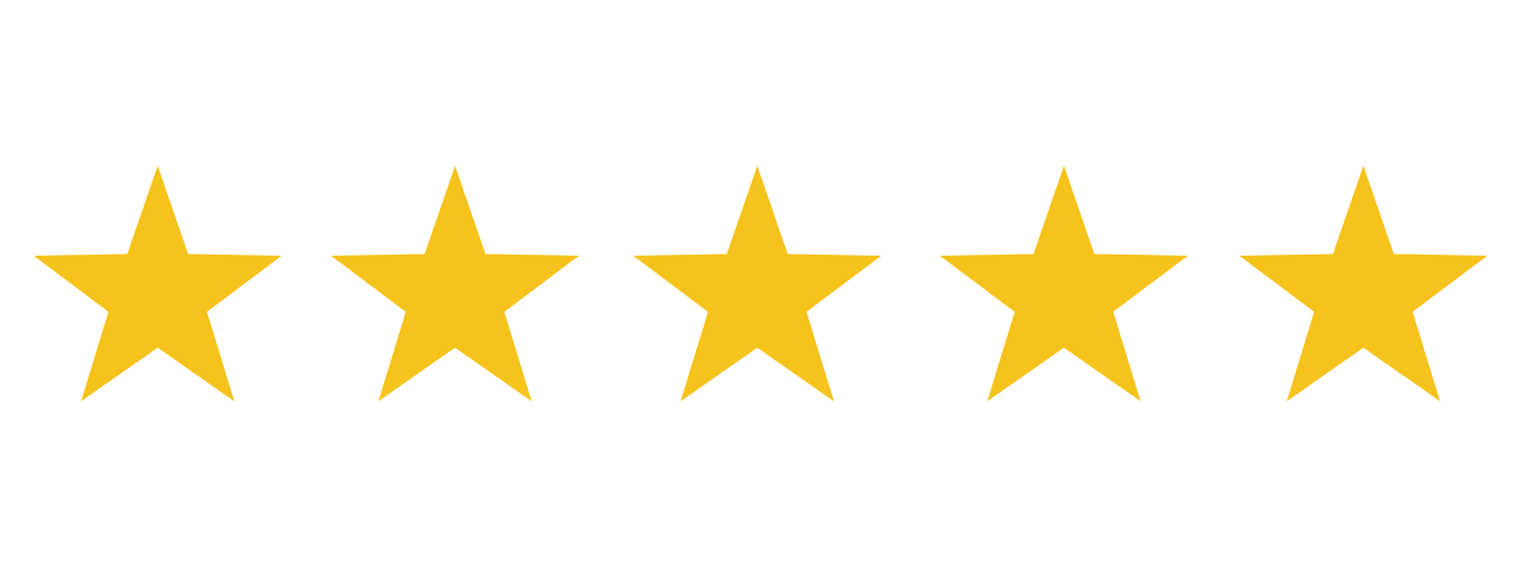 An image of five yellow stars in a row on a transparent background, symbolizing a top rating.