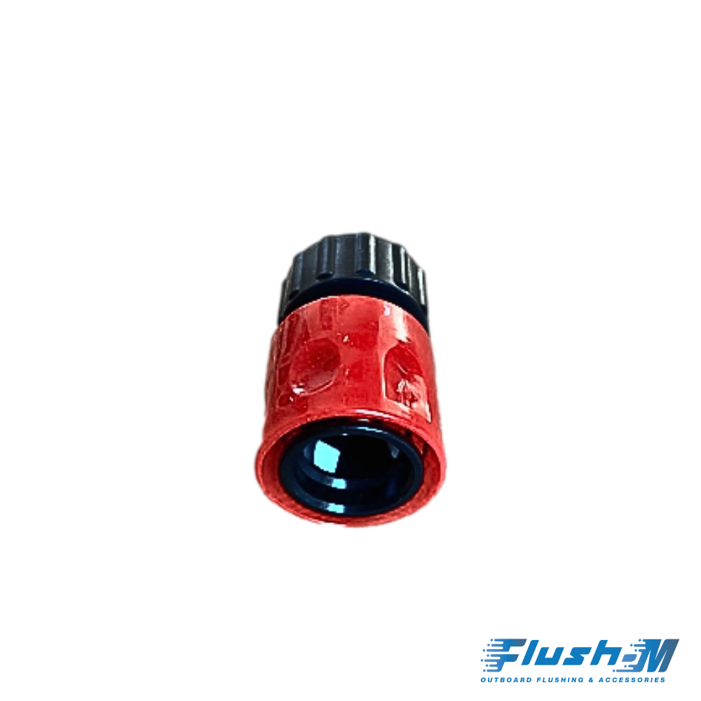 Bottom view of the Flush-M™ Replacement Red 3/4" hose quick connect with gasket and internal check valve.